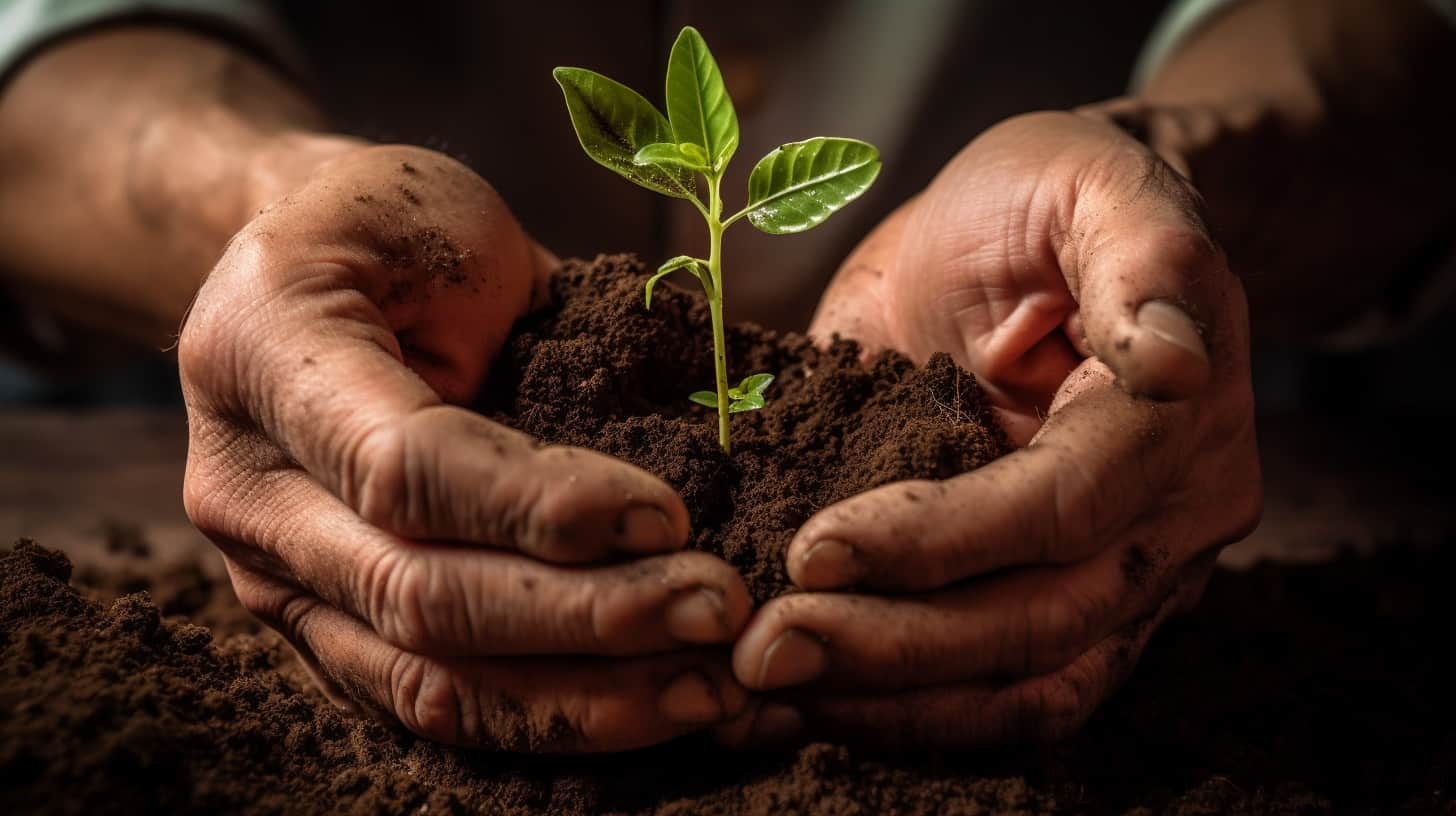 how to plant a rose, two hands holding a sapling